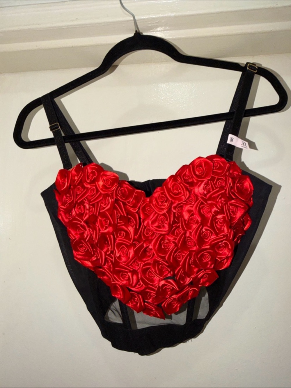 Victoria's Secret Red Rose Heart Bodysuit with Black Accents
